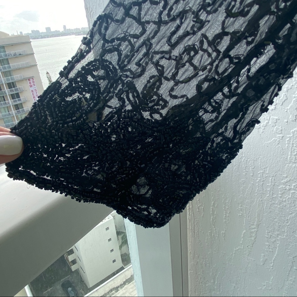 Vest sparkling sequins pearl black hand made mesh L - Picture 3 of 7